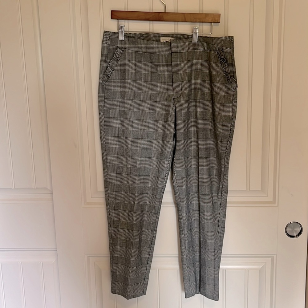 Maison Jules NWT Stardust Houndstooth Plaid Flat Front Slim Cropped Pants Sz 12 - Picture 3 of 13